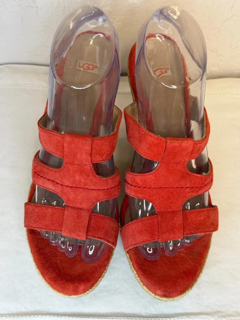 UGG Red Suede Tawnie Espadrille Cage Straps Wedge Sandals